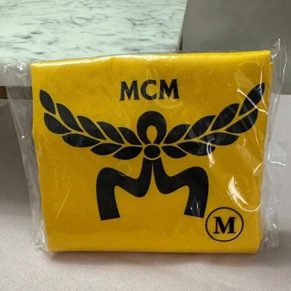 MCM Bright Yellow Bag with Black Logo 14x14 NEW - Picture 3 of 3